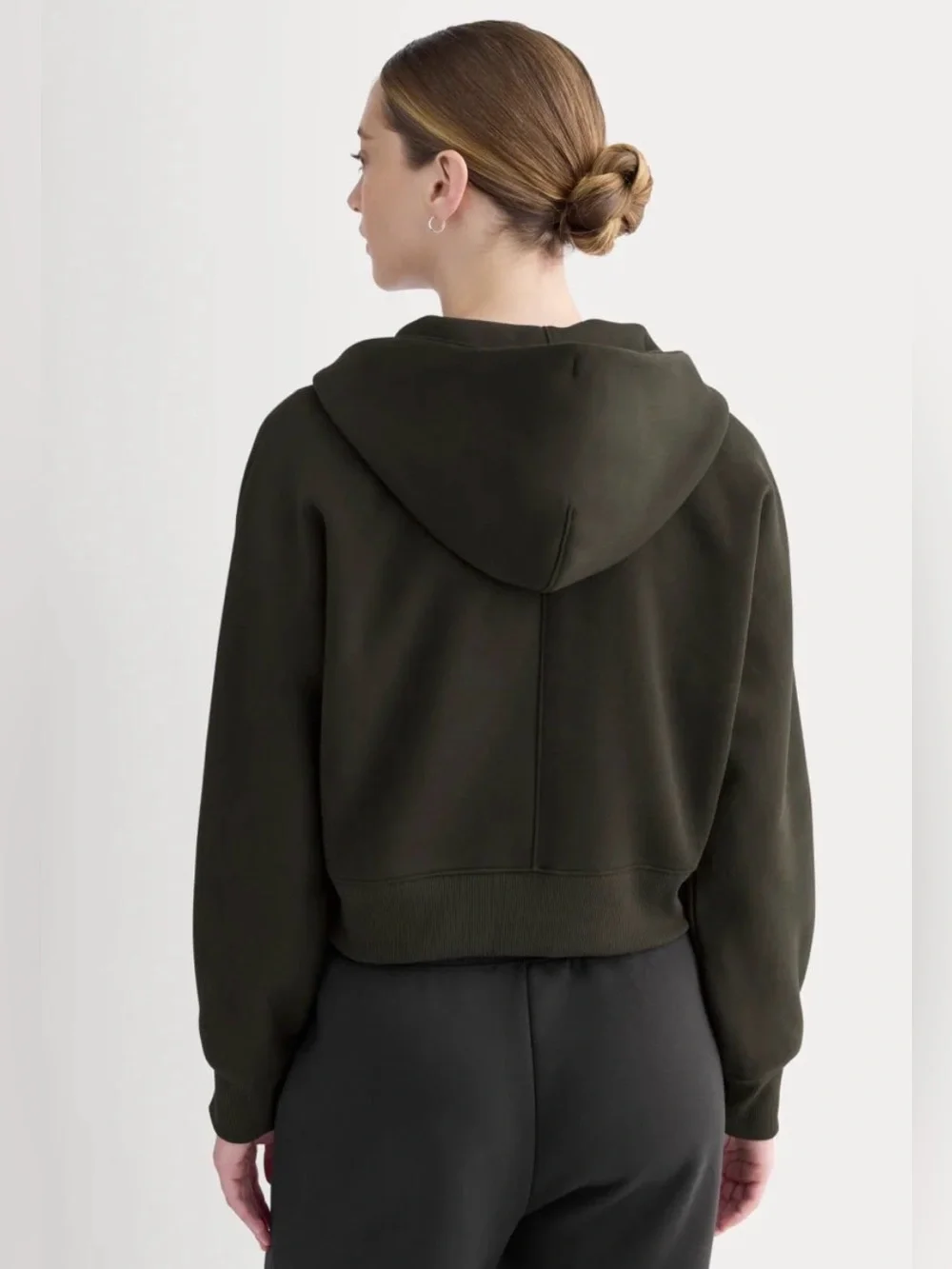 New Everlane LUXE FLEECE FULL-ZIP CROPPED HOODIE Black Size S